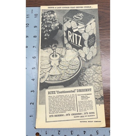 Nabisco Ritz Crackers Vintage Print Ad 1954 Continental Dessert Recipe - Picture 3 of 4